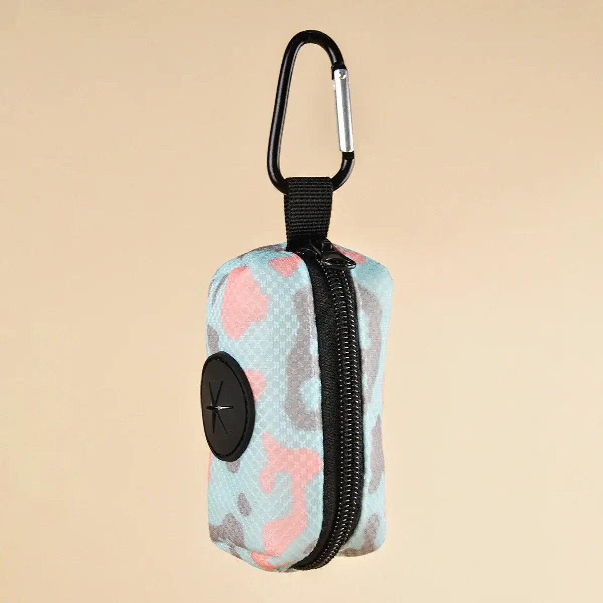 Stylish poop bag holder in neutral tone with zipper and clip