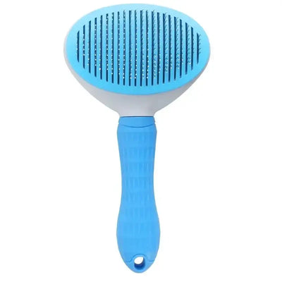 Self-cleaning pet grooming brush for easy fur removal and detangling