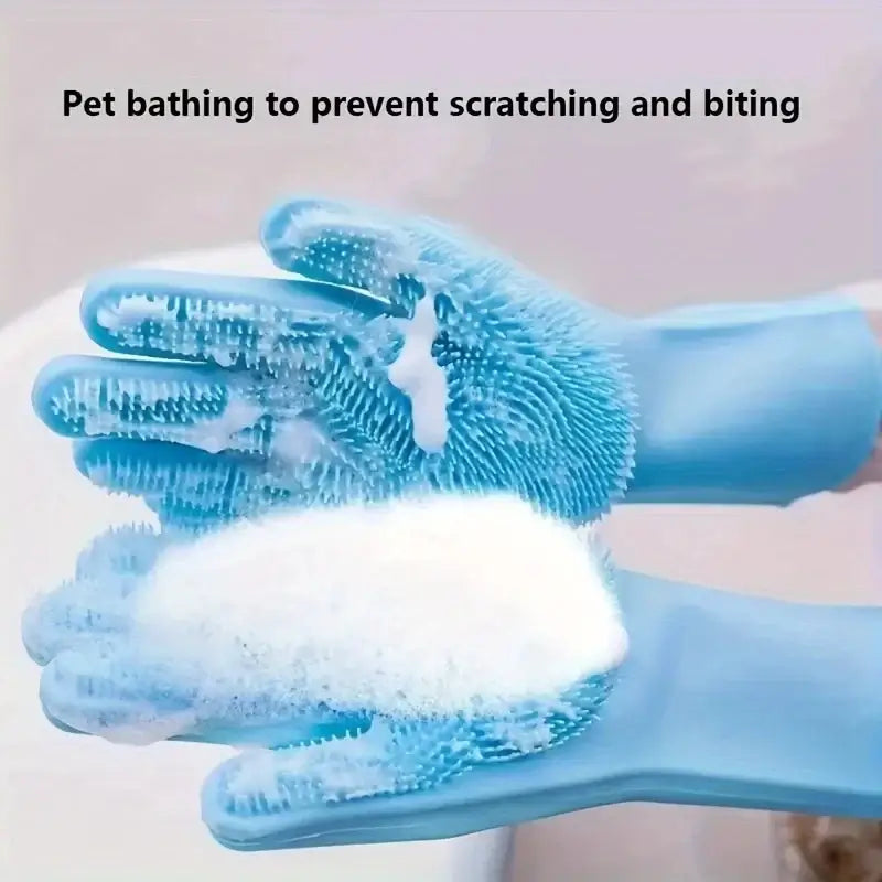 Flexible grooming glove ideal for detangling, de-shedding, and massaging pets.