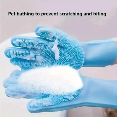 Flexible grooming glove ideal for detangling, de-shedding, and massaging pets.