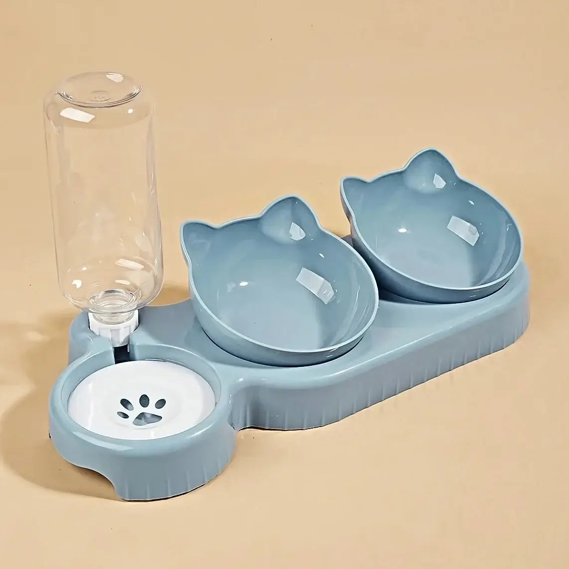 Neck-friendly 3-in-1 cat bowl set with elevated design for easy feeding.