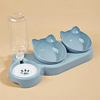Neck-friendly 3-in-1 cat bowl set with elevated design for easy feeding.