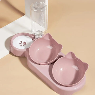 Triple cat bowl set designed to reduce neck strain and promote healthy posture.