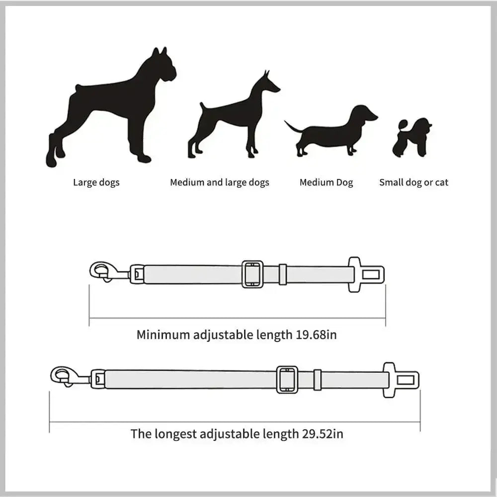 Car travel harness for dogs with adjustable fit and seatbelt clip