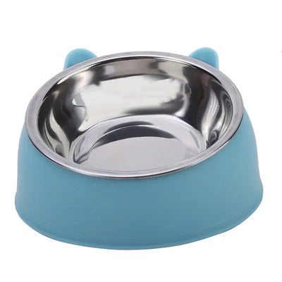 Creative inclined cat bowl with stainless steel interior for kittens and puppies, stylish and functional pet feeder.