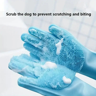 Easy-clean pet glove with textured tips to remove dirt and loose hair.