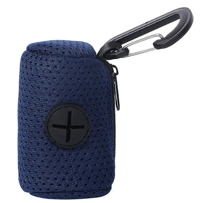 Durable poop bag container with quick-access opening for cleanup