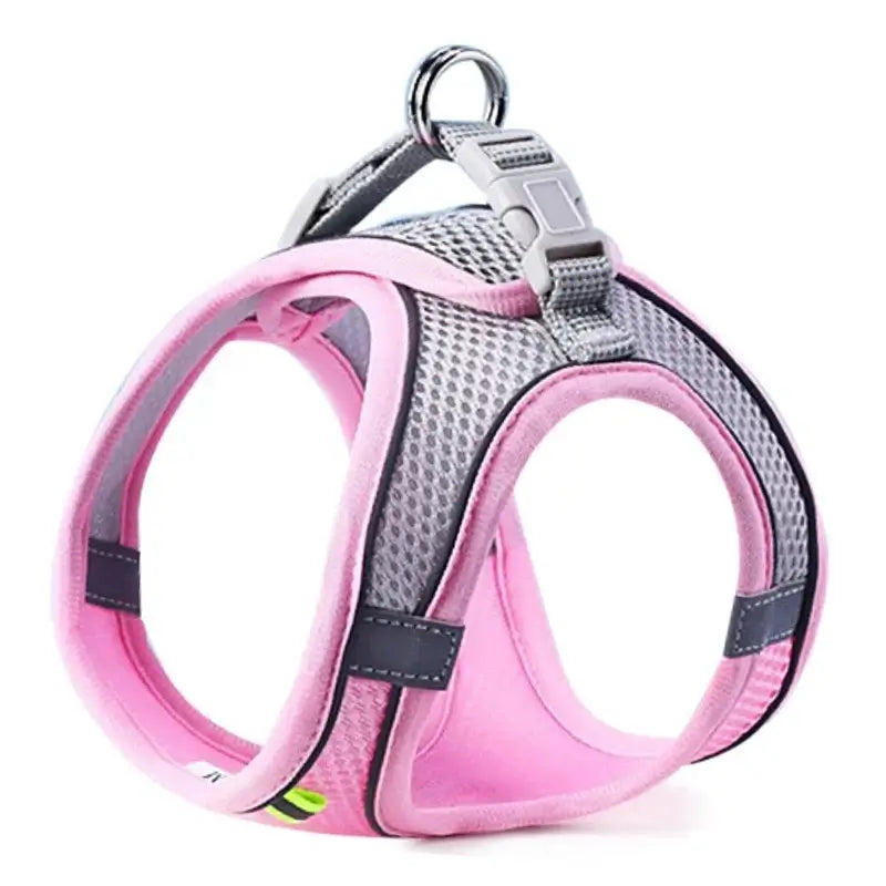 High-visibility dog harness with reflective strips and adjustable fit for all breeds and sizes.