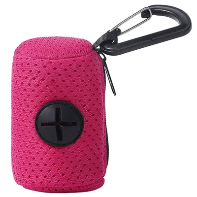 Portable dog waste bag holder with clip, perfect for walks and travel