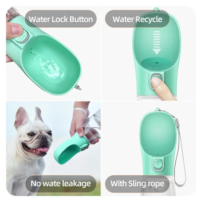 Compact pet water bottle with built-in bowl for easy drinking
