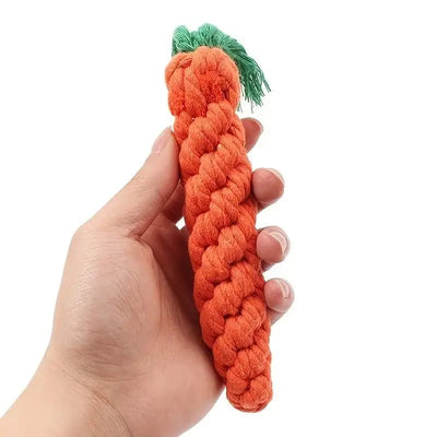 Durable Carrot Knot pet chew toy designed for healthy teeth and hours of fun chewing. Perfect for dogs who love to chew and play.