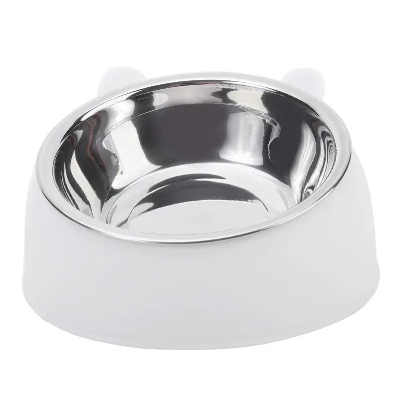 1pc stainless steel cat bowl with bear ears design for kittens and puppies, ideal for food and water feeding.