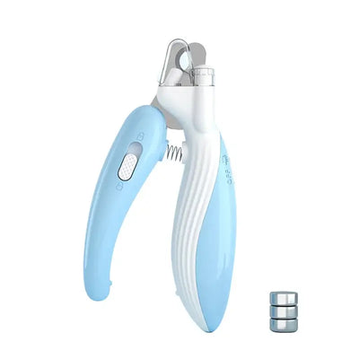 Close-up of LED light pet nail trimmer with ergonomic handle