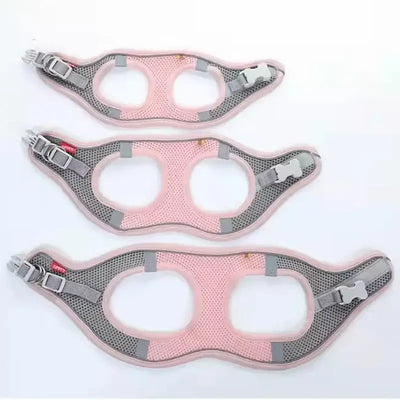Durable and breathable dog harness with reflective design for enhanced nighttime safety.
