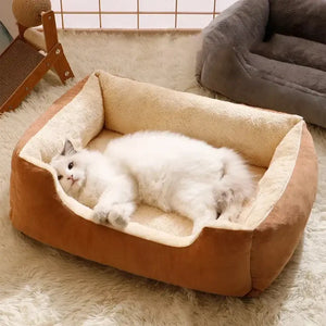 Cozy and stylish pet bed basket for cats, designed to complement home décor while providing comfort.