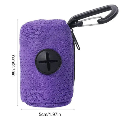 Travel-friendly dog poop bag dispenser with secure closure