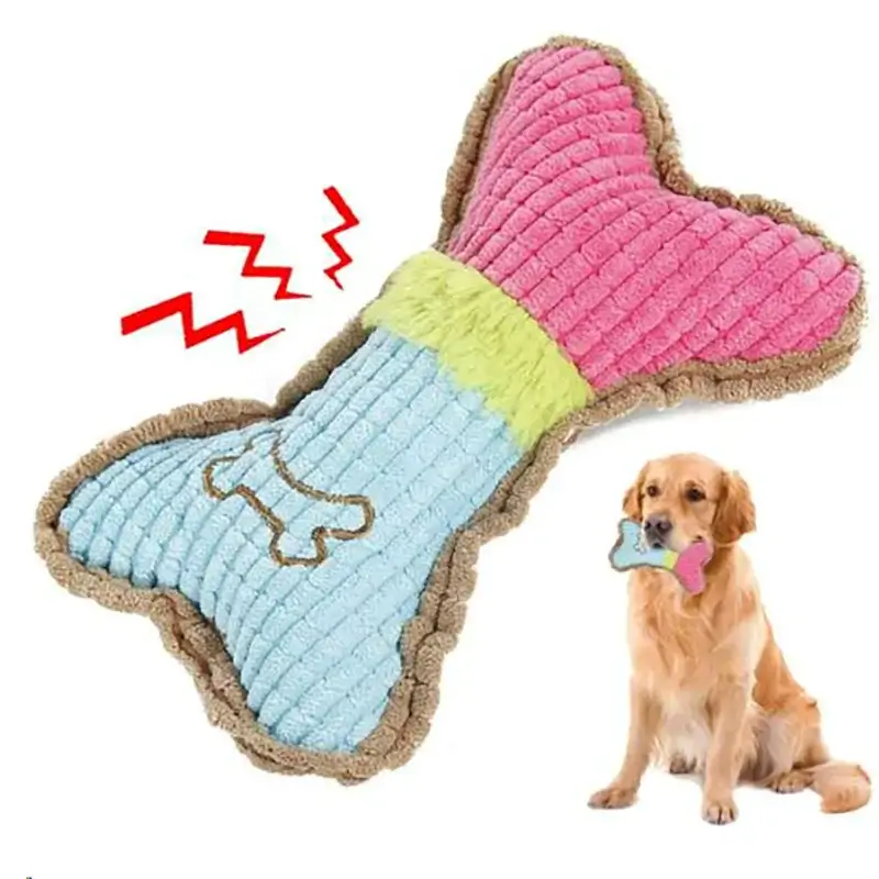 Pet-safe squeaky chew bone offering tough construction and interactive fun for dogs of all sizes.
