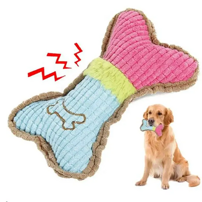 Pet-safe squeaky chew bone offering tough construction and interactive fun for dogs of all sizes.