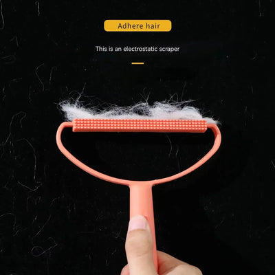 Pet hair remover tool cleaning dog and cat fur from car seat