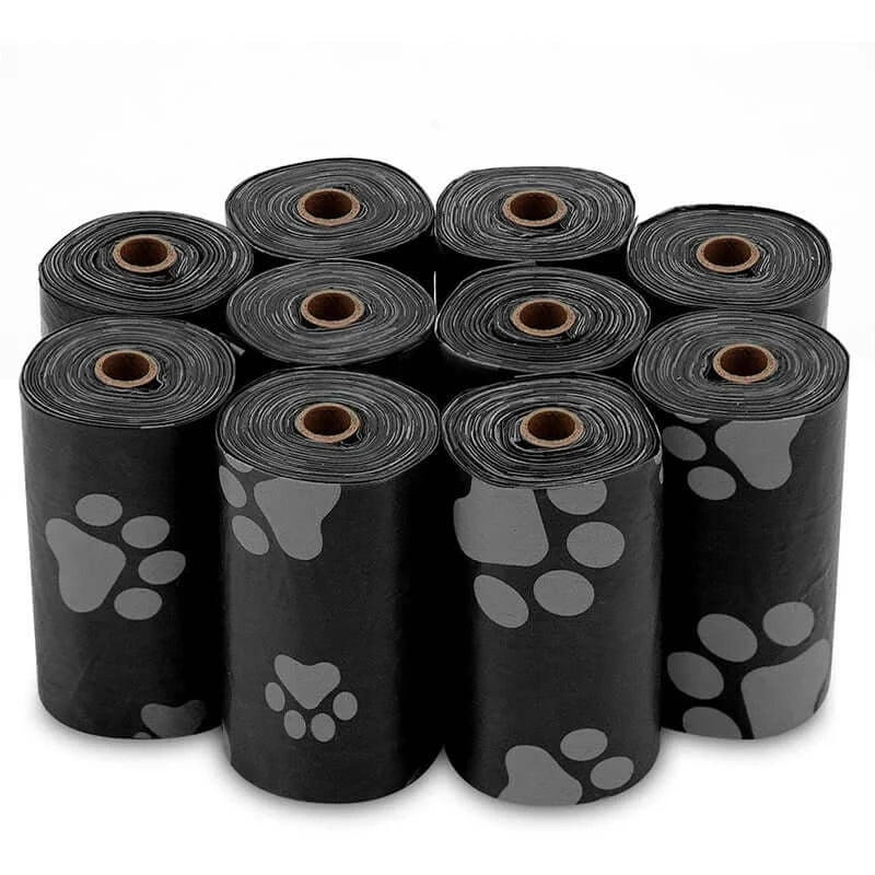 Portable pet waste bags with dispenser, ideal for walks and travel