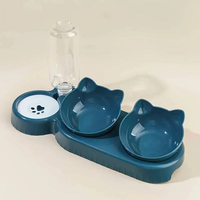 Ergonomic cat bowl set with tilt design for improved comfort while eating.