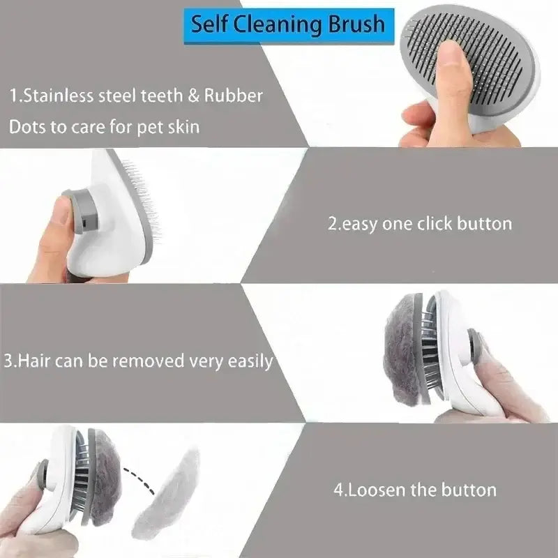 Deshedding tool for pets with one-click bristle cleaning mechanism