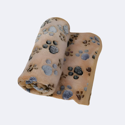 Cute pet resting on a cozy, cartoon-themed fleece blanket