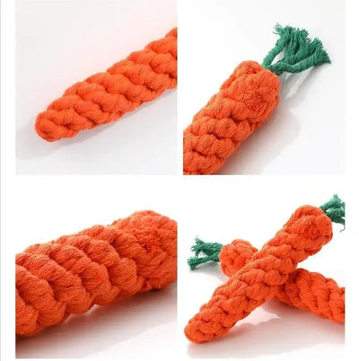 Tough and colorful Carrot Knot chew toy, perfect for chewing, fetching, and tugging games with your furry friend.