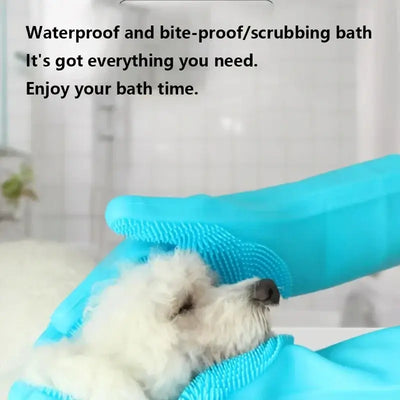 One-size grooming glove for all pets, perfect for wet or dry use.