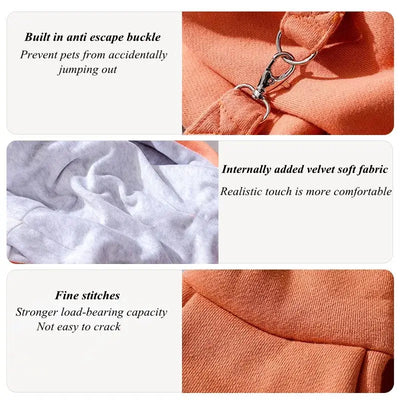 Features of Cat Carrier Bag: anti-escape buckle, soft velvet fabric, and fine stitches for durability and comfort.