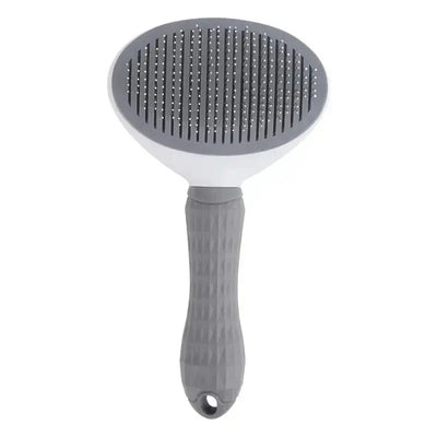 Ergonomic pet brush with self-cleaning feature for hassle-free use