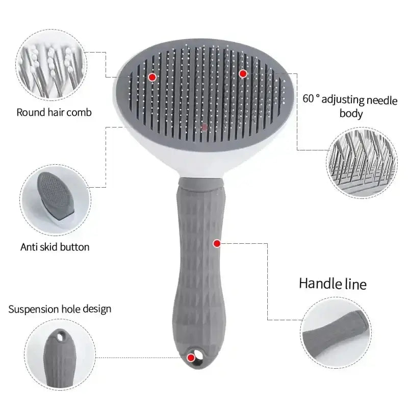 Grooming brush for cats and dogs with soft, skin-safe bristles